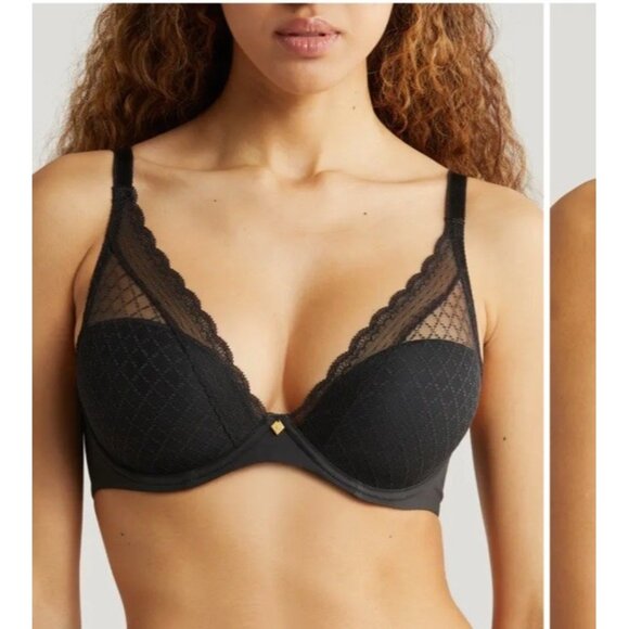 Chantelle Norah Women's 36DD Black Chic Plunge T-Shirt Bra Chic Comfort Stylish - Picture 1 of 9